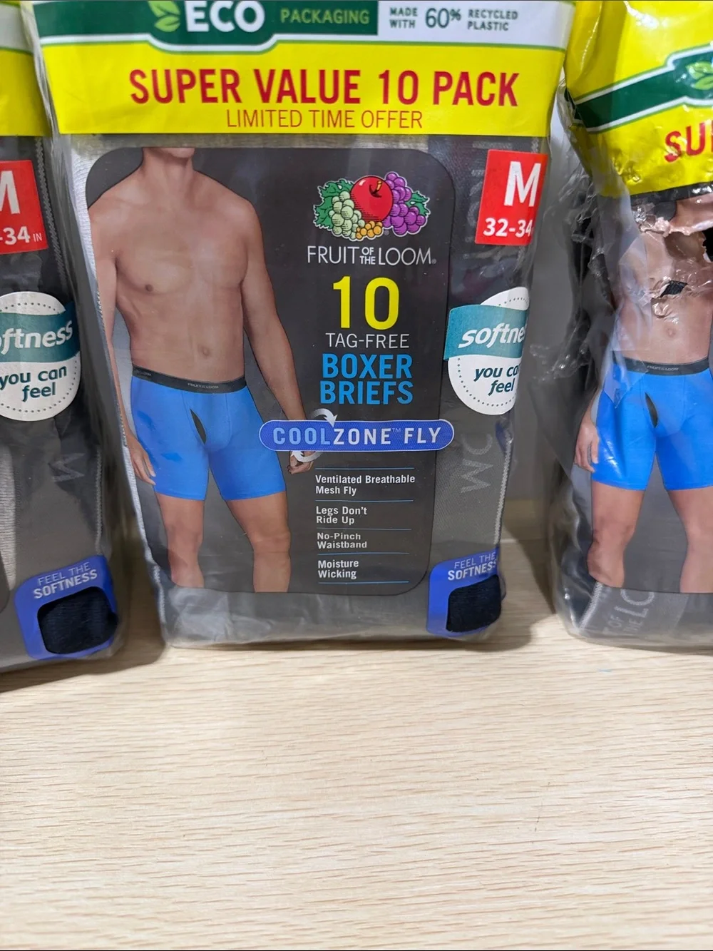 3 packs of Fruit of the Loom Men’s Blue Boxer Briefs 10-Pack - CoolZone Fly
